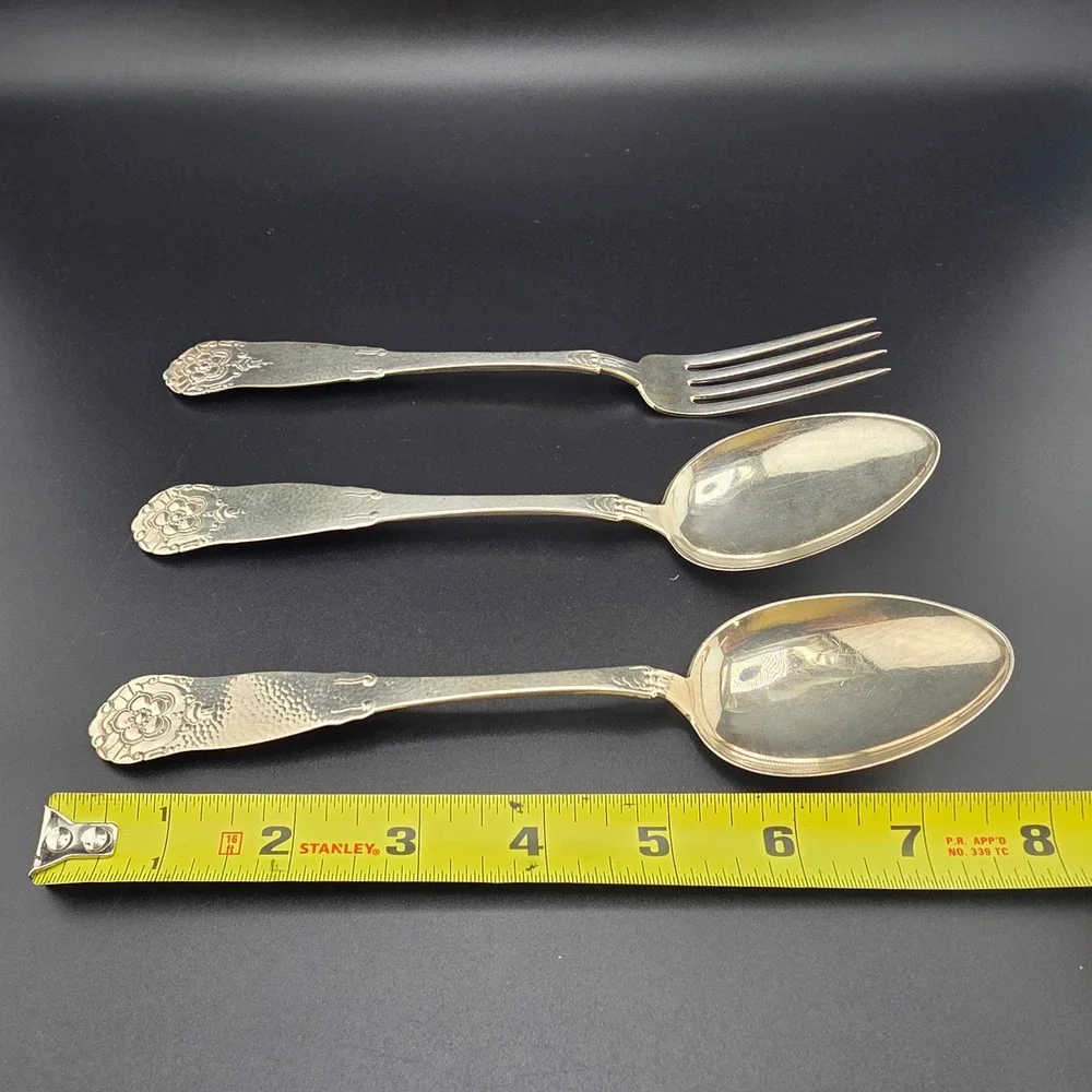 Antique A. Frisch 830S Silver Flatware Set 3pc Floral Monogrammed 1926